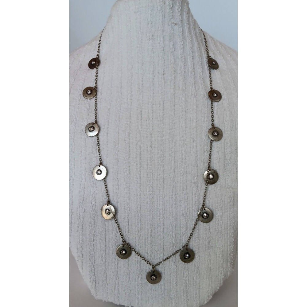 Vintage Express Silvertone Rhinestone Reversible Coin Dangle Necklace 34 in